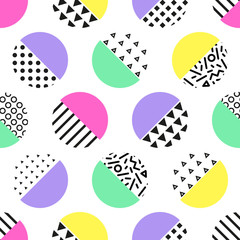 Cute 80's style seamless geometric pattern with circles