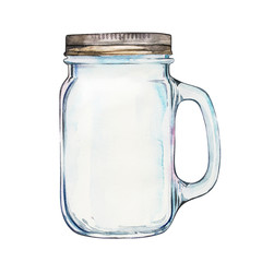 Isoleted Tumbler with stainless steel lid. Watercolor hand drawn painted illustration.