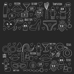 Doodle humorous vector sextoys for sex shop, internet shop Dildo, sex. love, passion, temptation, video, porn, humorous sex shop toys