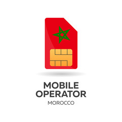 Morocco mobile operator. SIM card with flag. Vector illustration.