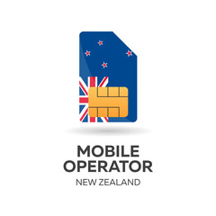 New Zealand mobile operator. SIM card with flag. Vector illustration.