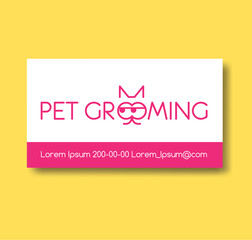 Business card design template with cat silhouette. Pet grooming 