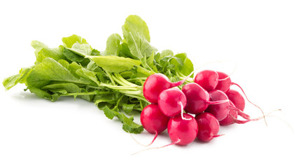 Fresh red radish with leaves isolated.