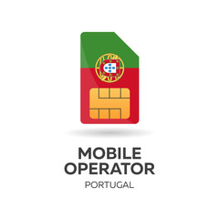 Portugal mobile operator. SIM card with flag. Vector illustration.