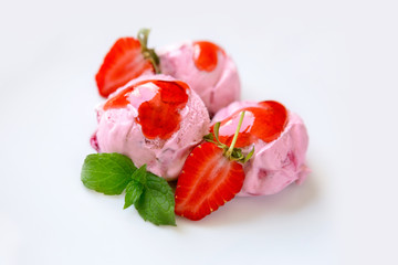Strawberry Ice cream with mint.