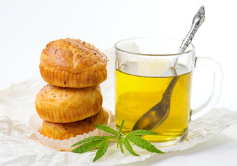 Marijuana cupcake muffins and hot tea