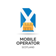 Scotland mobile operator. SIM card with flag. Vector illustration.
