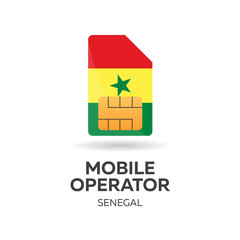 Senegal mobile operator. SIM card with flag. Vector illustration.