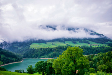 Lake Montsalvens and Prealps in Gruyere district Canton Fribourg Swiss