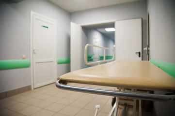 An interior of a hospital hallway