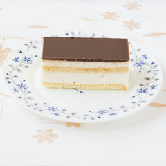 Mousse cake with chocolate icing