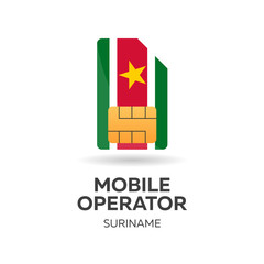 Suriname mobile operator. SIM card with flag. Vector illustration.