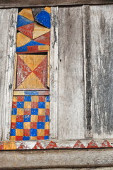 Colorist wooden board wall and window. PakNamNoy area-Phongsali province-Laos. 3801