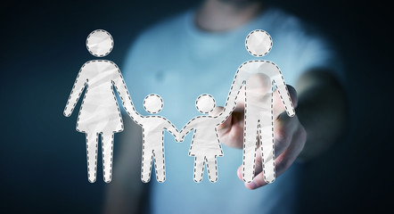 Businessman touching family interface with his finger 3D rendering