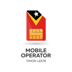 Timor-Leste mobile operator. SIM card with flag. Vector illustration.