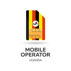 Uganda mobile operator. SIM card with flag. Vector illustration.