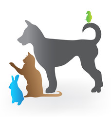 Cat dog rabbit and parrot logo vector
