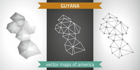 Guyana collection of vector design modern maps, gray and black and silver dot contour mosaic 3d map