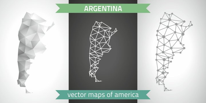 Argentina collection of vector design modern maps, gray and black and silver dot outline mosaic 3d map