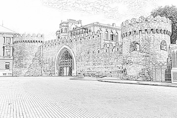 Fortress of the Old Sity Baku, entrance gate. Historical core of Azerbaijan Baku
