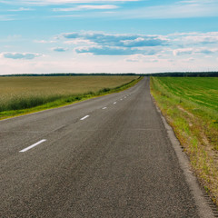 Landscape of wheat fields with asphalt highway