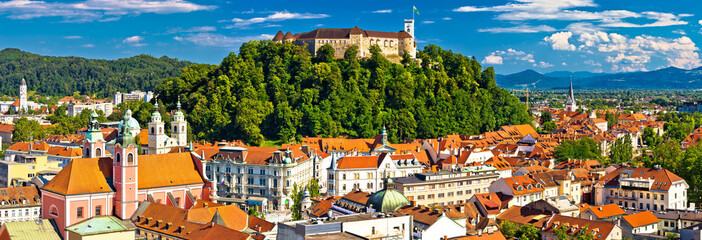 City of Ljubljana panoramic view - obrazy, fototapety, plakaty