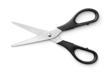 Top view of black handled scissors