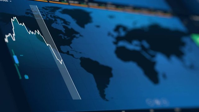 Financial chart background, stock market, binary option data changing on screen. Electronic chart with binary option or stock market statistics
