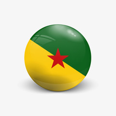 Realistic ball with flag of French Guiana. Sphere with a reflection of the incident light with shadow.
