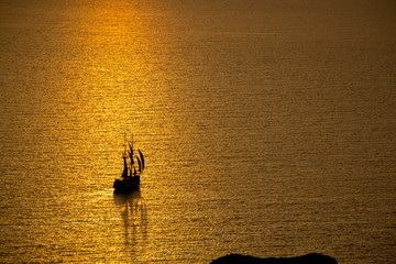 Sailing ship in Sunset, Caldera Santorini