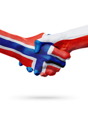 Flags Norway, Czech Republic countries, partnership friendship handshake concept.