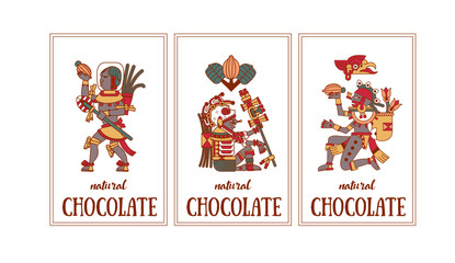 Vector illustration aztec cacao pattern for chocolate package design.