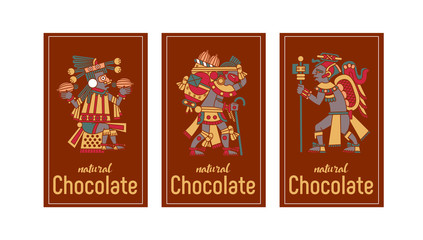 Vector illustration aztec cacao logo collection for chocolate package design.