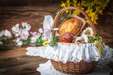 Traditional Easter basket with food.