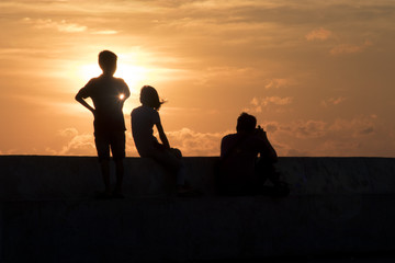 Silhouette people acting and sunset background at Bangpu Samutprakarn province dated 15.04.2017