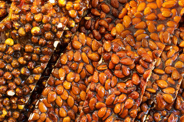 Heap of crunchy almond on tray