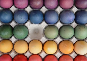 Colored easter eggs in a box