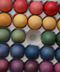 Colored easter eggs in a box