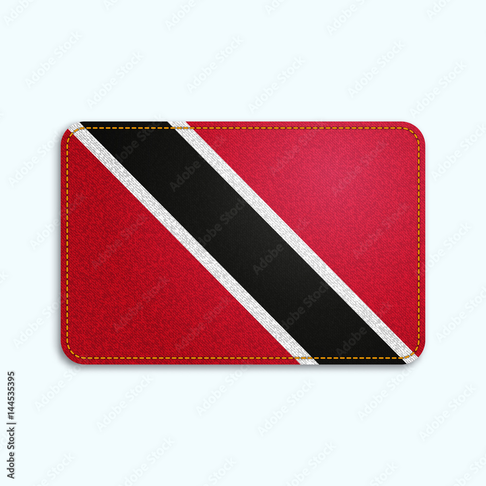 Wall mural national flag of trinidad and tobago with denim texture and orange seam. realistic image of a tissue