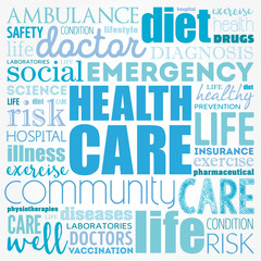 Healthcare word cloud collage, conceptual background