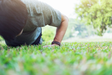 Sport fitness man push-ups. Healthy sport lifestyle concept.