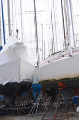 sailboats in drydock