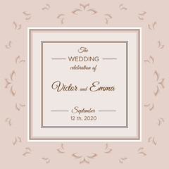 Wedding invitation or greeting card with paper decoration on a beige background. Vector illustration in vintage style
