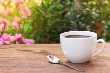 black coffee and nature fresh morning