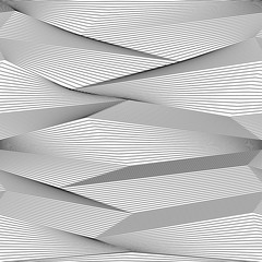 Abstract vector seamless moire pattern with zigzag lines. Monochrome  graphic black and white ornament. Striped repeating texture. - obrazy, fototapety, plakaty