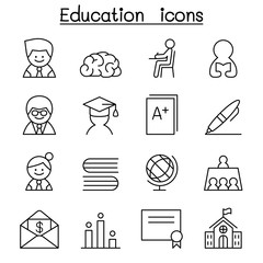 Education & learning icon set in thin line style