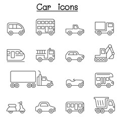 Car & Vehicle icon set in thin line style
