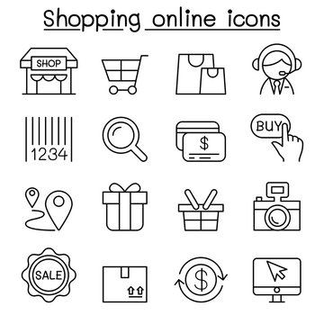 Shopping online , Internet shopping icon set in thin line style