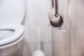 Close-up of finished toilet paper roll
