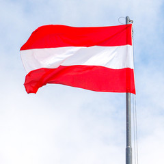 Fototapeta na wymiar Flag of Austria waving into sky